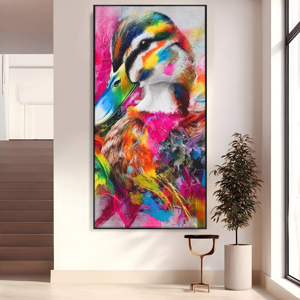 Tablou Canvas Premium, LuxCanva® M1538, Vibratia Naturii, Curcubeu, Culori Vibrante, Abstract, Rata, Pasare, Acuarela, Expresiv, Dormitor, Birou, Living, Camera Copil