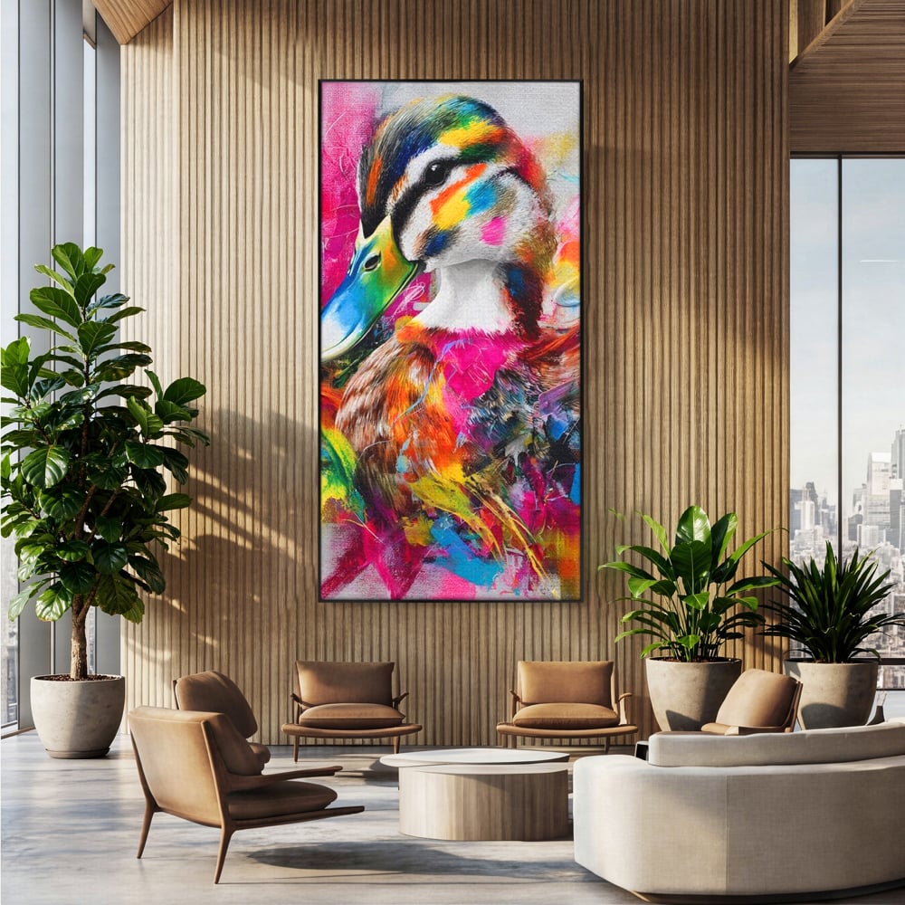 Tablou Canvas Premium, LuxCanva® M1538, Vibratia Naturii, Curcubeu, Culori Vibrante, Abstract, Rata, Pasare, Acuarela, Expresiv, Dormitor, Birou, Living, Camera Copil
