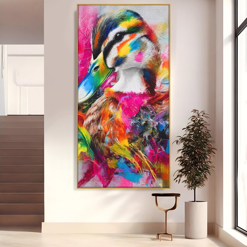 Tablou Canvas Premium, LuxCanva® M1538, Vibratia Naturii, Curcubeu, Culori Vibrante, Abstract, Rata, Pasare, Acuarela, Expresiv, Dormitor, Birou, Living, Camera Copil