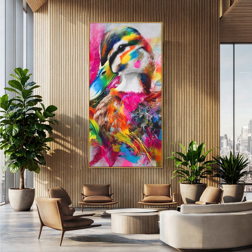 Tablou Canvas Premium, LuxCanva® M1538, Vibratia Naturii, Curcubeu, Culori Vibrante, Abstract, Rata, Pasare, Acuarela, Expresiv, Dormitor, Birou, Living, Camera Copil