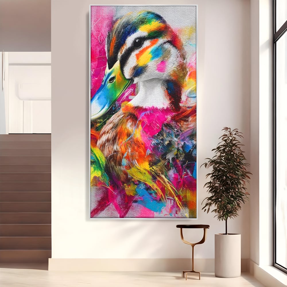 Tablou Canvas Premium, LuxCanva® M1538, Vibratia Naturii, Curcubeu, Culori Vibrante, Abstract, Rata, Pasare, Acuarela, Expresiv, Dormitor, Birou, Living, Camera Copil