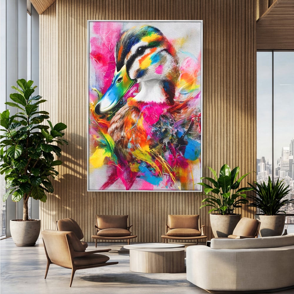 Tablou Canvas Premium, LuxCanva® M1538, Vibratia Naturii, Curcubeu, Culori Vibrante, Abstract, Rata, Pasare, Acuarela, Expresiv, Dormitor, Birou, Living, Camera Copil