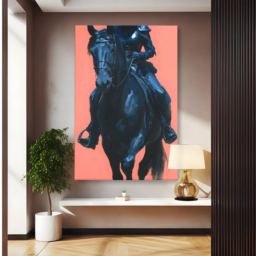Tablou Canvas Premium, LuxCanva® M1539, Cavalerul Fara Chip, Calaret, Mister, Cal, Armasar, Armura, Epic, Erou, Calatorie, Intunecat, Dormitor, Birou, Living, Camera Copil