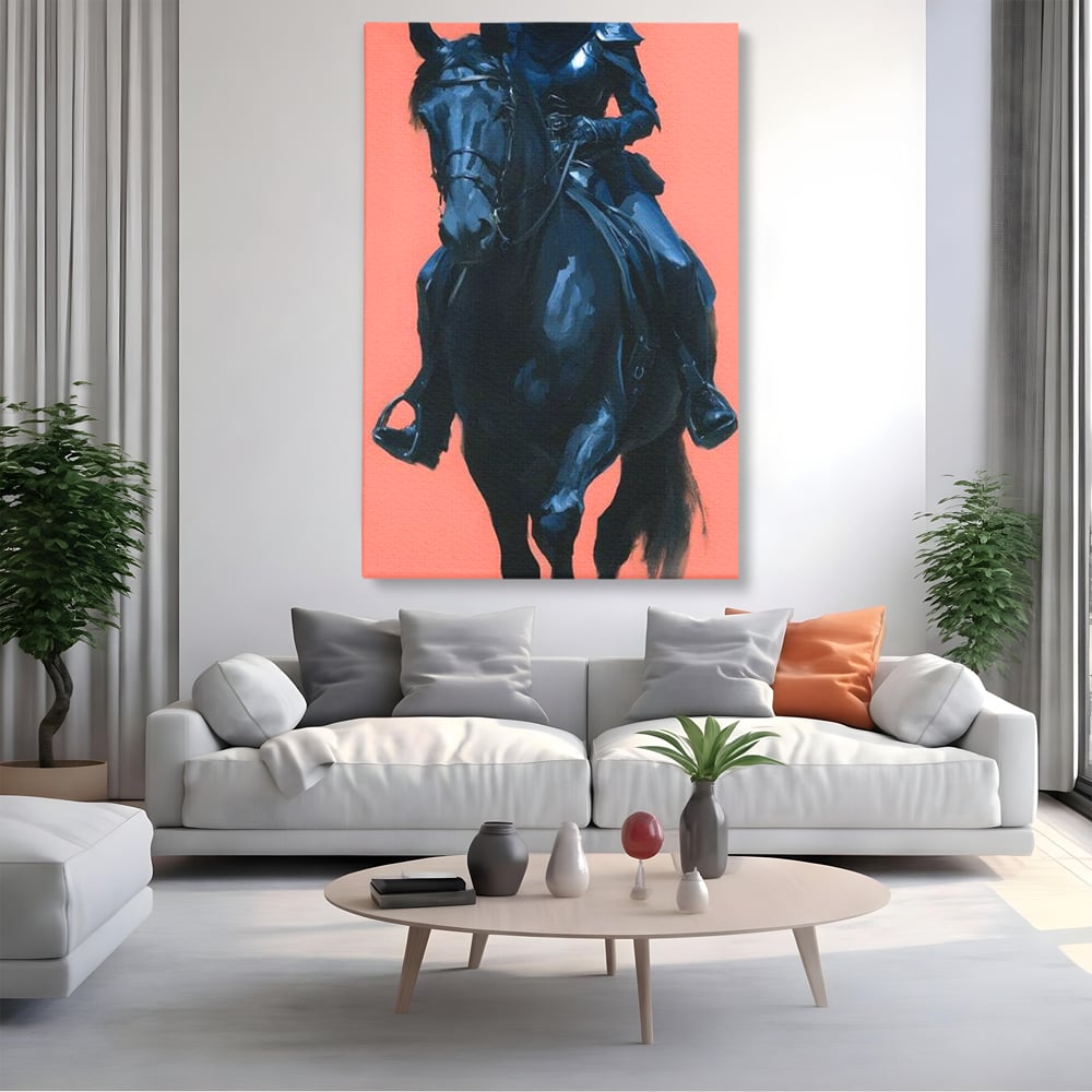 Tablou Canvas Premium, LuxCanva® M1539, Cavalerul Fara Chip, Calaret, Mister, Cal, Armasar, Armura, Epic, Erou, Calatorie, Intunecat, Dormitor, Birou, Living, Camera Copil