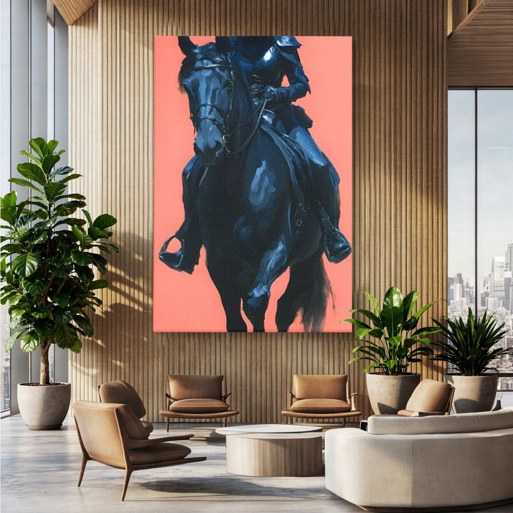 Tablou Canvas Premium, LuxCanva® M1539, Cavalerul Fara Chip, Calaret, Mister, Cal, Armasar, Armura, Epic, Erou, Calatorie, Intunecat, Dormitor, Birou, Living, Camera Copil