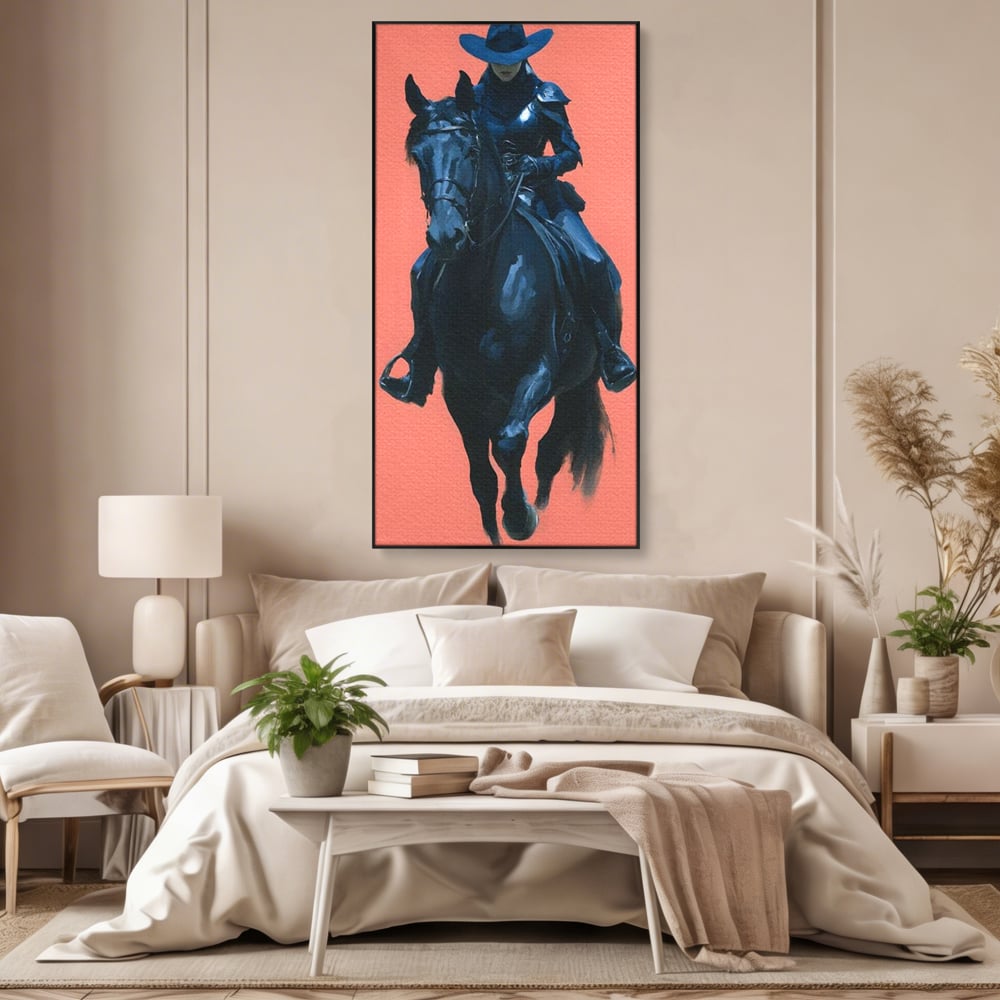 Tablou Canvas Premium, LuxCanva® M1539, Cavalerul Fara Chip, Calaret, Mister, Cal, Armasar, Armura, Epic, Erou, Calatorie, Intunecat, Dormitor, Birou, Living, Camera Copil