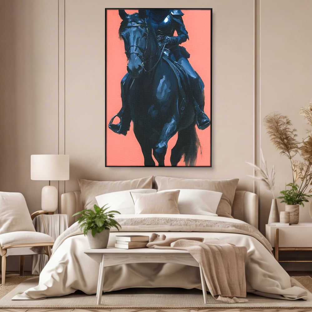 Tablou Canvas Premium, LuxCanva® M1539, Cavalerul Fara Chip, Calaret, Mister, Cal, Armasar, Armura, Epic, Erou, Calatorie, Intunecat, Dormitor, Birou, Living, Camera Copil