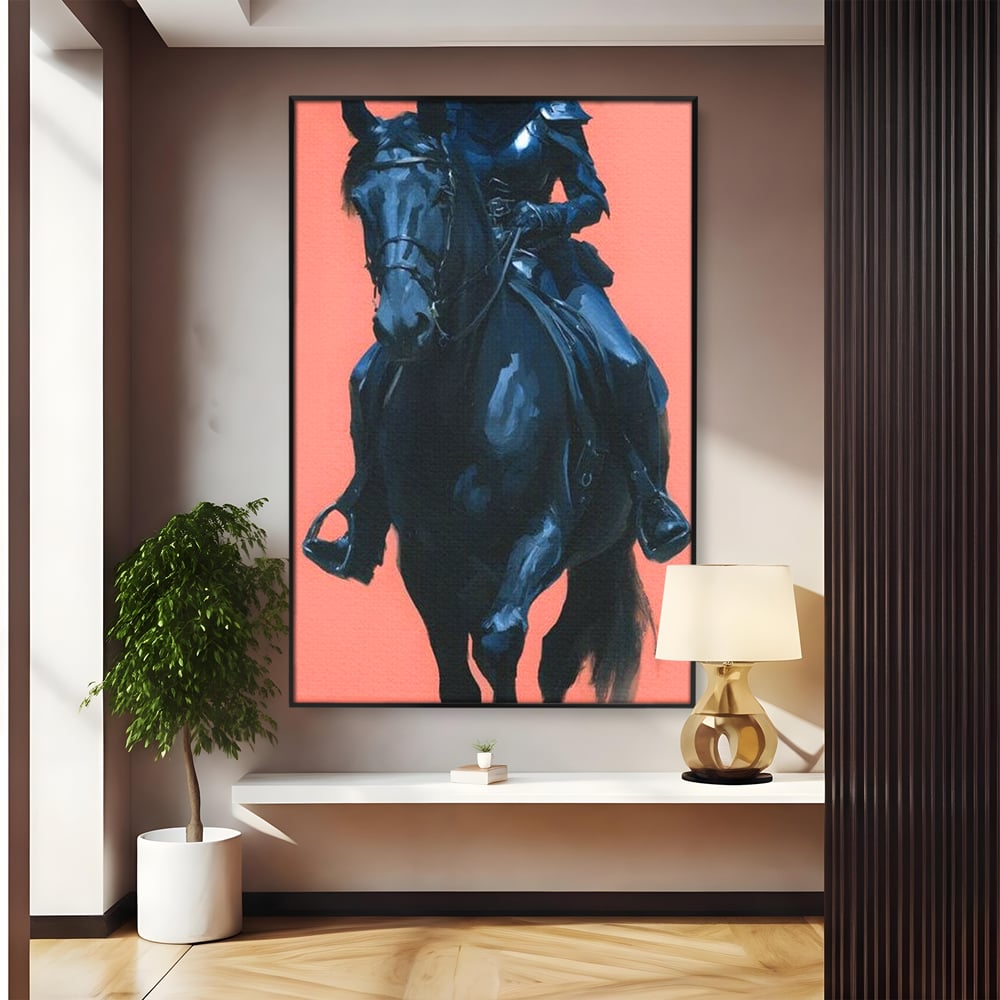 Tablou Canvas Premium, LuxCanva® M1539, Cavalerul Fara Chip, Calaret, Mister, Cal, Armasar, Armura, Epic, Erou, Calatorie, Intunecat, Dormitor, Birou, Living, Camera Copil