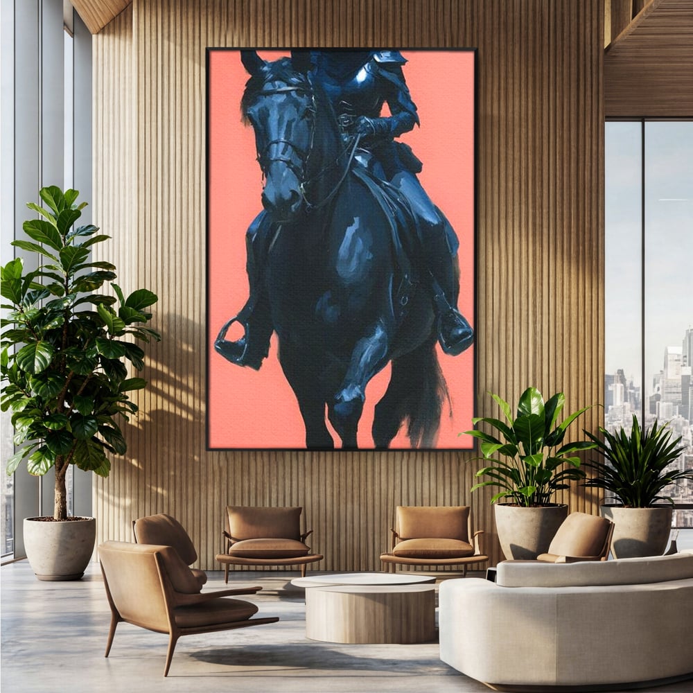 Tablou Canvas Premium, LuxCanva® M1539, Cavalerul Fara Chip, Calaret, Mister, Cal, Armasar, Armura, Epic, Erou, Calatorie, Intunecat, Dormitor, Birou, Living, Camera Copil