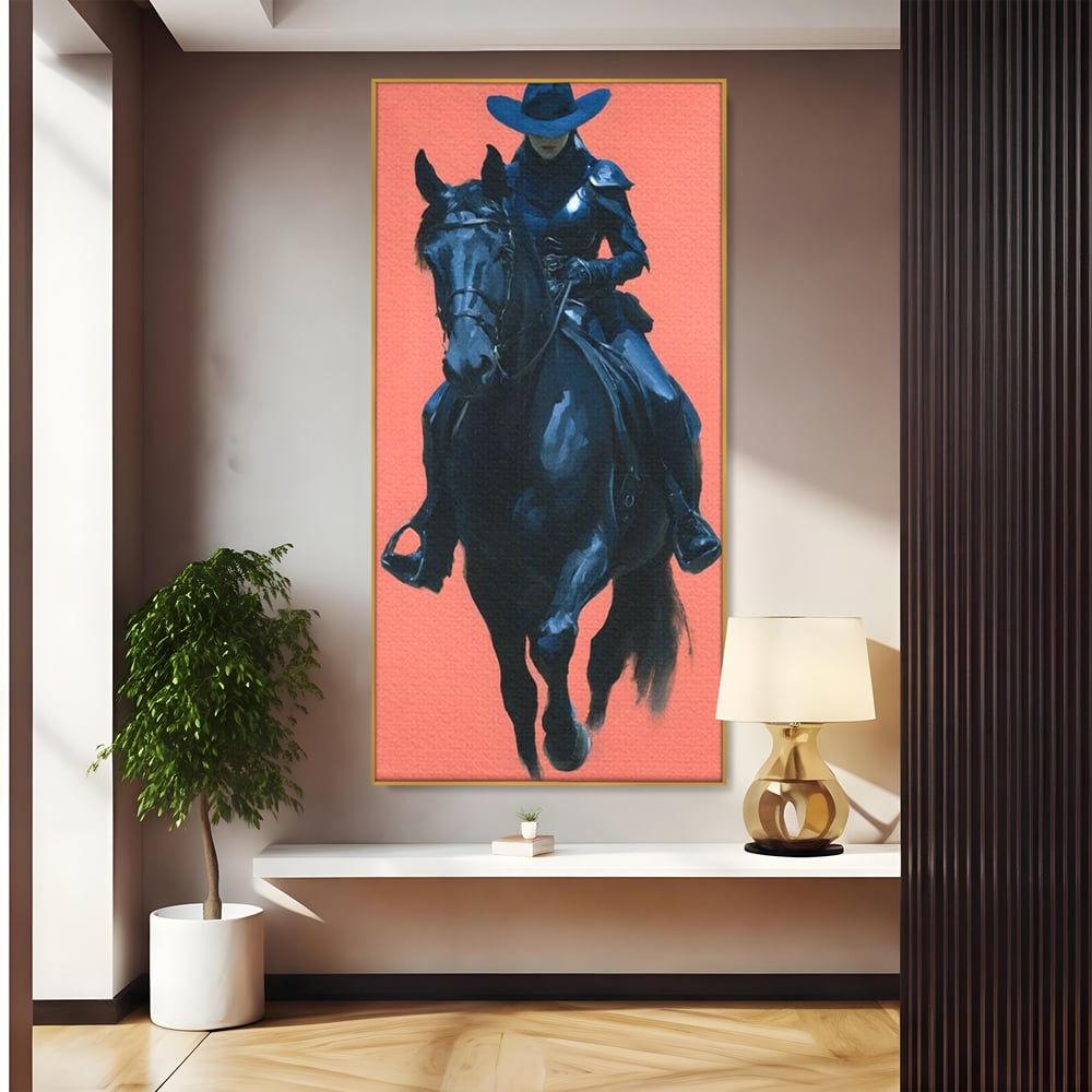 Tablou Canvas Premium, LuxCanva® M1539, Cavalerul Fara Chip, Calaret, Mister, Cal, Armasar, Armura, Epic, Erou, Calatorie, Intunecat, Dormitor, Birou, Living, Camera Copil