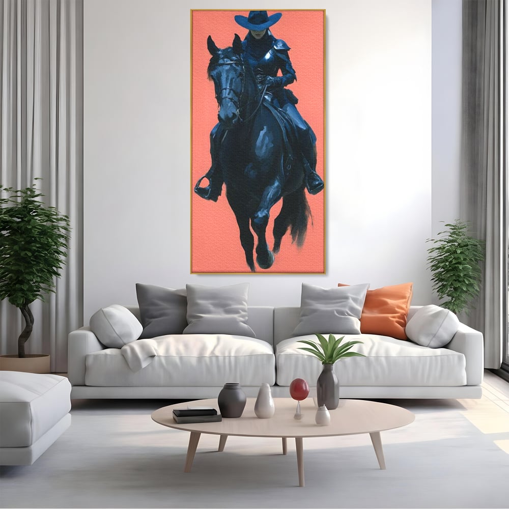 Tablou Canvas Premium, LuxCanva® M1539, Cavalerul Fara Chip, Calaret, Mister, Cal, Armasar, Armura, Epic, Erou, Calatorie, Intunecat, Dormitor, Birou, Living, Camera Copil