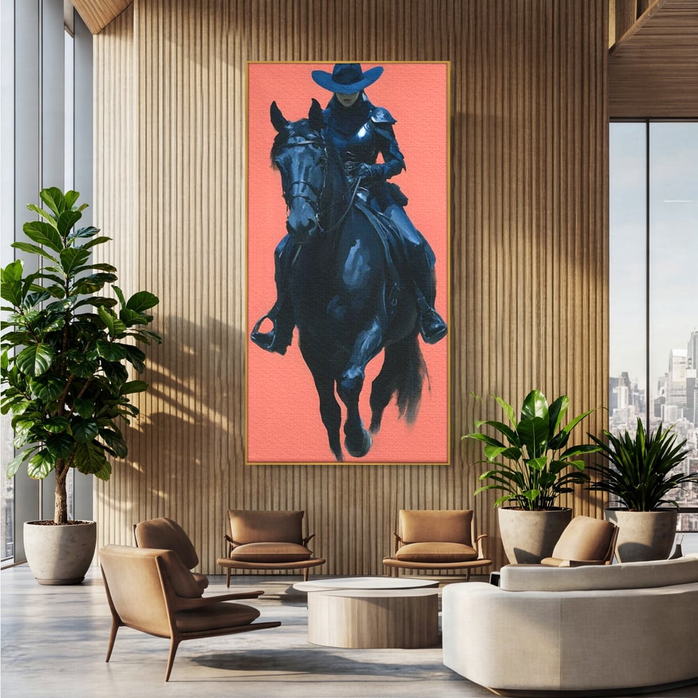Tablou Canvas Premium, LuxCanva® M1539, Cavalerul Fara Chip, Calaret, Mister, Cal, Armasar, Armura, Epic, Erou, Calatorie, Intunecat, Dormitor, Birou, Living, Camera Copil
