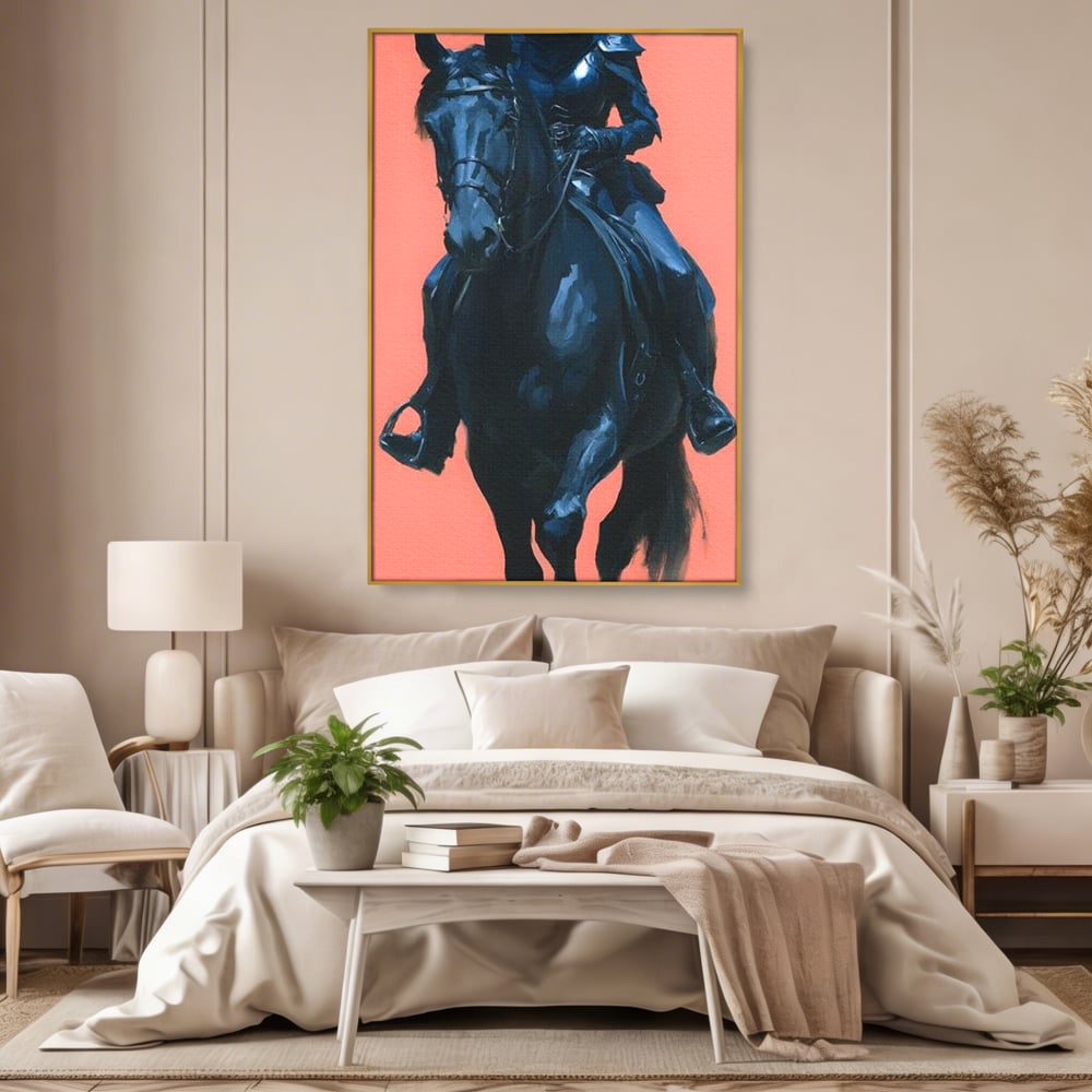 Tablou Canvas Premium, LuxCanva® M1539, Cavalerul Fara Chip, Calaret, Mister, Cal, Armasar, Armura, Epic, Erou, Calatorie, Intunecat, Dormitor, Birou, Living, Camera Copil