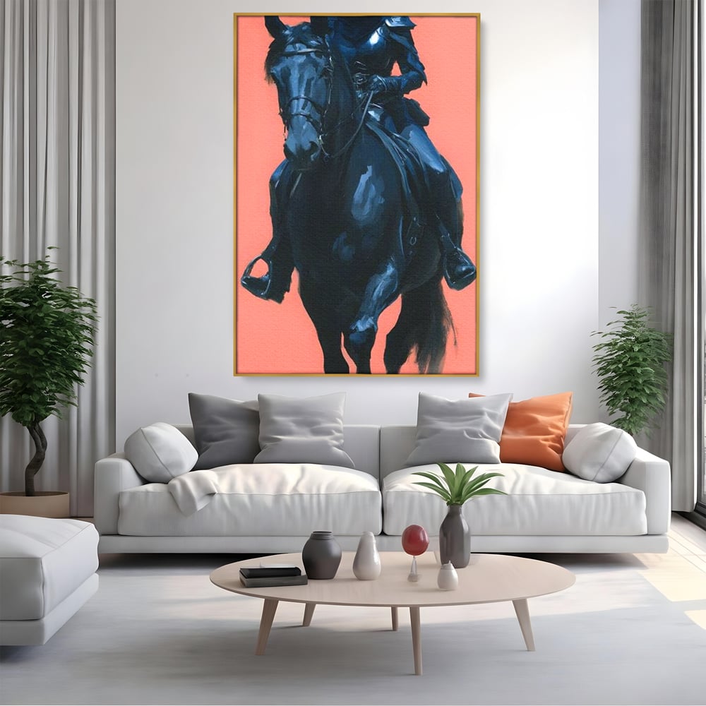 Tablou Canvas Premium, LuxCanva® M1539, Cavalerul Fara Chip, Calaret, Mister, Cal, Armasar, Armura, Epic, Erou, Calatorie, Intunecat, Dormitor, Birou, Living, Camera Copil