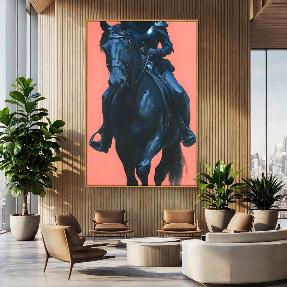 Tablou Canvas Premium, LuxCanva® M1539, Cavalerul Fara Chip, Calaret, Mister, Cal, Armasar, Armura, Epic, Erou, Calatorie, Intunecat, Dormitor, Birou, Living, Camera Copil