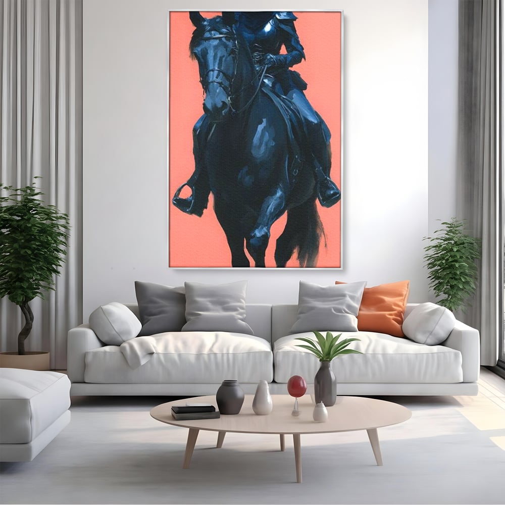 Tablou Canvas Premium, LuxCanva® M1539, Cavalerul Fara Chip, Calaret, Mister, Cal, Armasar, Armura, Epic, Erou, Calatorie, Intunecat, Dormitor, Birou, Living, Camera Copil
