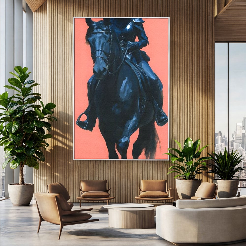 Tablou Canvas Premium, LuxCanva® M1539, Cavalerul Fara Chip, Calaret, Mister, Cal, Armasar, Armura, Epic, Erou, Calatorie, Intunecat, Dormitor, Birou, Living, Camera Copil