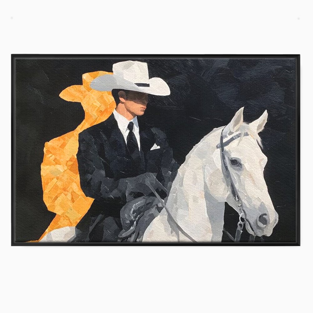 Leinwand Wandkunst Leinwand Wandkunst Premium, LuxCanva® M1540, Shaded Hero, Cowboy, Hüte, Pferd, Mann, Ritter, Elegant, Schatten, Schwarz, Schlafzimmer, Büro, Wohnen, Kinderzimmer