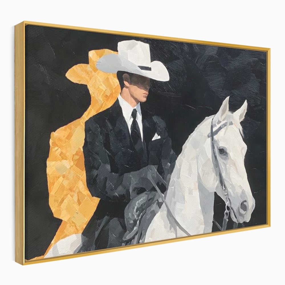 Leinwand Wandkunst Leinwand Wandkunst Premium, LuxCanva® M1540, Shaded Hero, Cowboy, Hüte, Pferd, Mann, Ritter, Elegant, Schatten, Schwarz, Schlafzimmer, Büro, Wohnen, Kinderzimmer