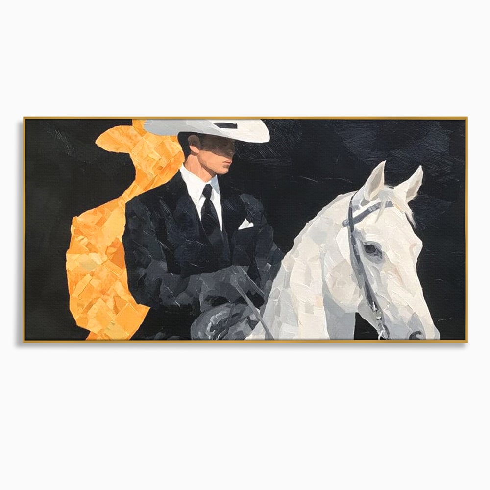 Leinwand Wandkunst Leinwand Wandkunst Premium, LuxCanva® M1540, Shaded Hero, Cowboy, Hüte, Pferd, Mann, Ritter, Elegant, Schatten, Schwarz, Schlafzimmer, Büro, Wohnen, Kinderzimmer