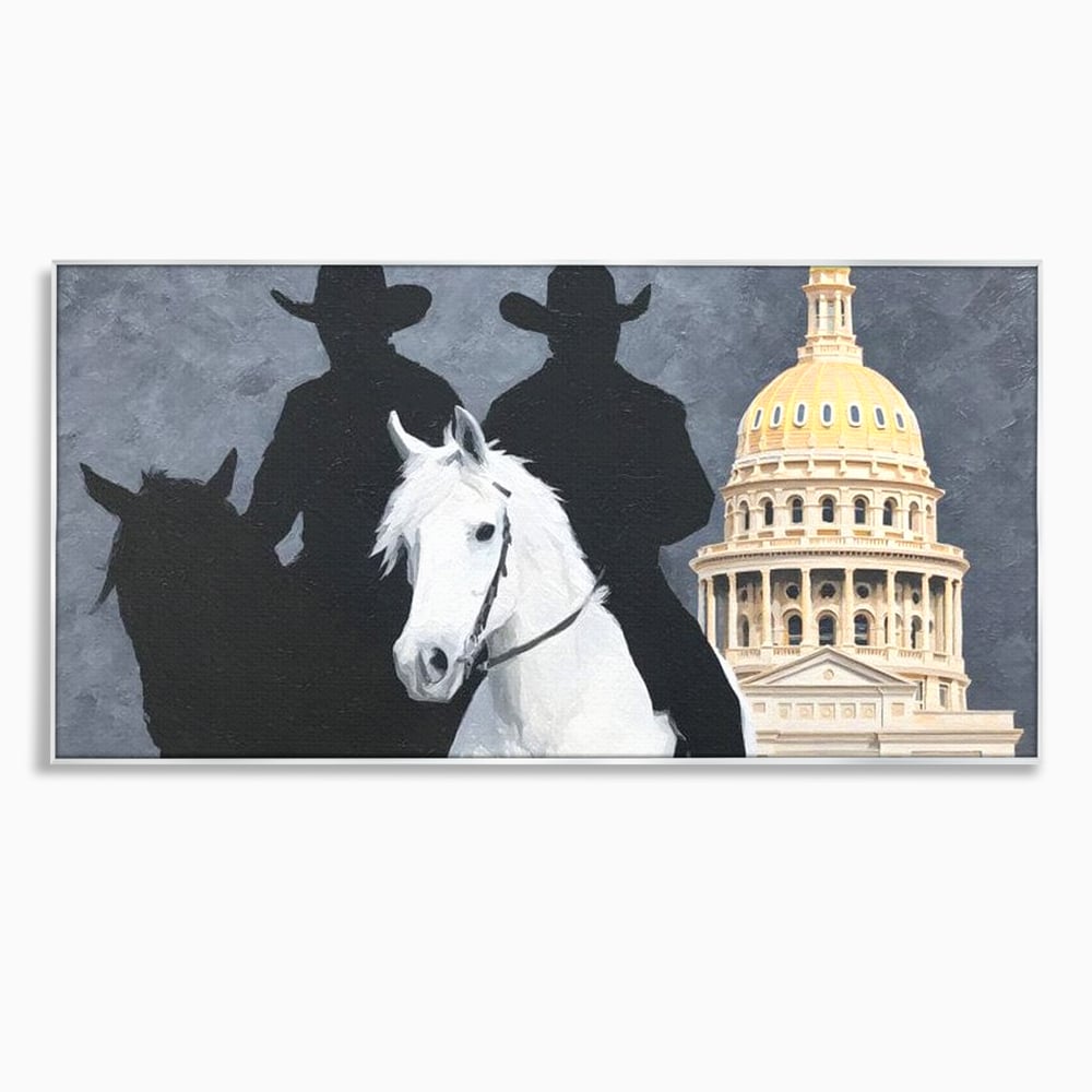 Leinwand Wandkunst Canvas Wall Art Premium, LuxCanva® M1541, Snow Patrol, Reiter, Schatten, Urban, Weißes Pferd, Cowboy, Silhouette, Mystery, Gebäude, Schlafzimmer, Büro, Wohnen, Wohnzimmer, Kinderzimmer