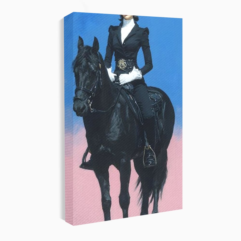 Tablou Canvas Premium, LuxCanva® M1542, Regina Vestului Salbatic, Vintage, Femeie, Costum, Palarie, Cowboy, Armasar, Cal, Animal, Eleganta, Dormitor, Birou, Living, Camera Copil