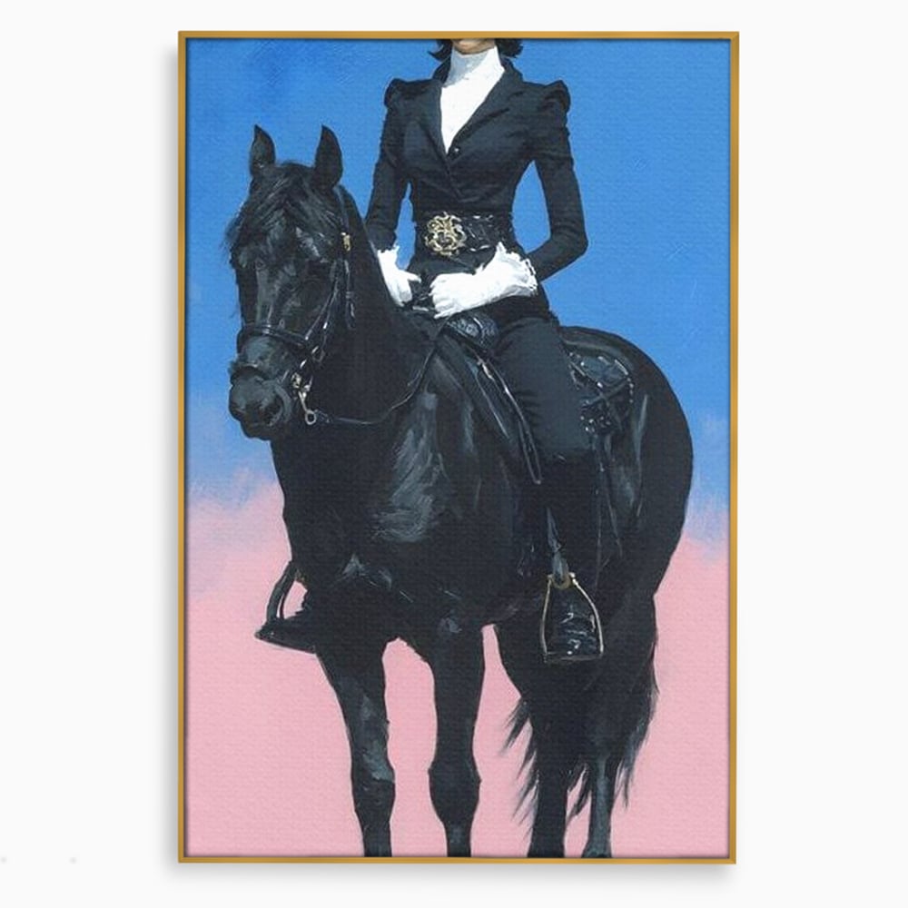 Tablou Canvas Premium, LuxCanva® M1542, Regina Vestului Salbatic, Vintage, Femeie, Costum, Palarie, Cowboy, Armasar, Cal, Animal, Eleganta, Dormitor, Birou, Living, Camera Copil