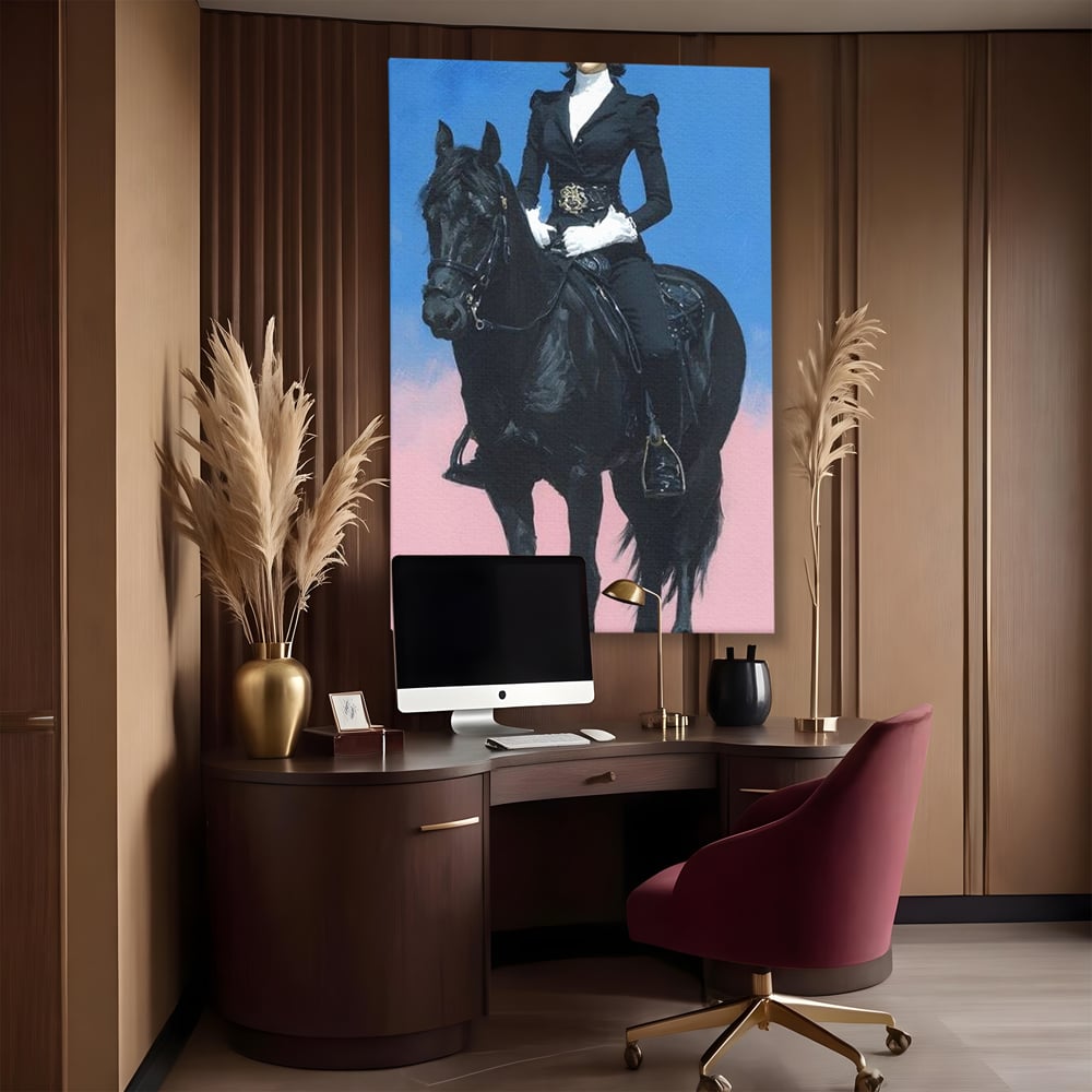 Tablou Canvas Premium, LuxCanva® M1542, Regina Vestului Salbatic, Vintage, Femeie, Costum, Palarie, Cowboy, Armasar, Cal, Animal, Eleganta, Dormitor, Birou, Living, Camera Copil