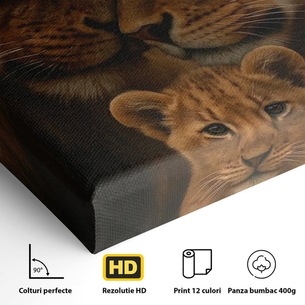 Leinwand Wandkunst Leinwand Wandkunst Premium, LuxCanva® M1544, Royal Sanctuary, Löwe, König des Dschungels, Huhn, Tiere, Liebe, Schutz, Dynastie, Schlafzimmer, Büro, Wohnzimmer