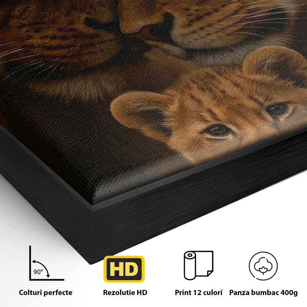 Leinwand Wandkunst Leinwand Wandkunst Premium, LuxCanva® M1544, Royal Sanctuary, Löwe, König des Dschungels, Huhn, Tiere, Liebe, Schutz, Dynastie, Schlafzimmer, Büro, Wohnzimmer