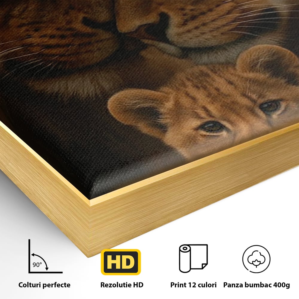 Leinwand Wandkunst Leinwand Wandkunst Premium, LuxCanva® M1544, Royal Sanctuary, Löwe, König des Dschungels, Huhn, Tiere, Liebe, Schutz, Dynastie, Schlafzimmer, Büro, Wohnzimmer
