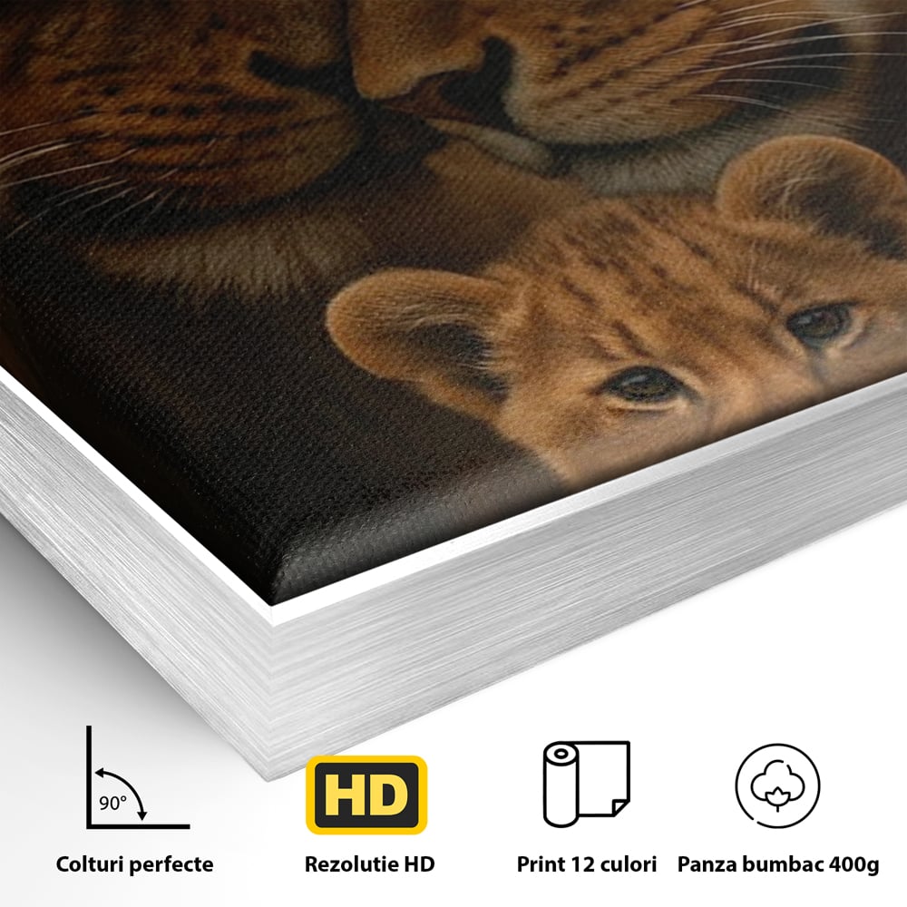 Leinwand Wandkunst Leinwand Wandkunst Premium, LuxCanva® M1544, Royal Sanctuary, Löwe, König des Dschungels, Huhn, Tiere, Liebe, Schutz, Dynastie, Schlafzimmer, Büro, Wohnzimmer