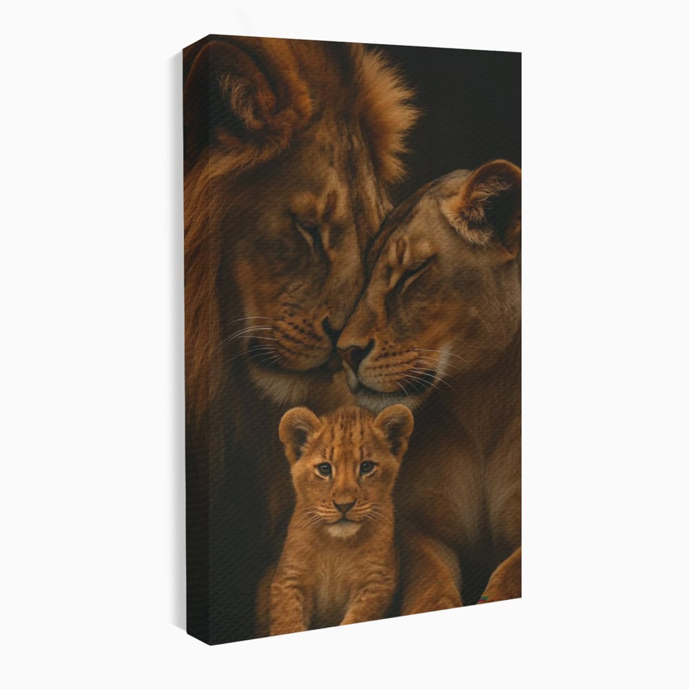 Leinwand Wandkunst Leinwand Wandkunst Premium, LuxCanva® M1544, Royal Sanctuary, Löwe, König des Dschungels, Huhn, Tiere, Liebe, Schutz, Dynastie, Schlafzimmer, Büro, Wohnzimmer