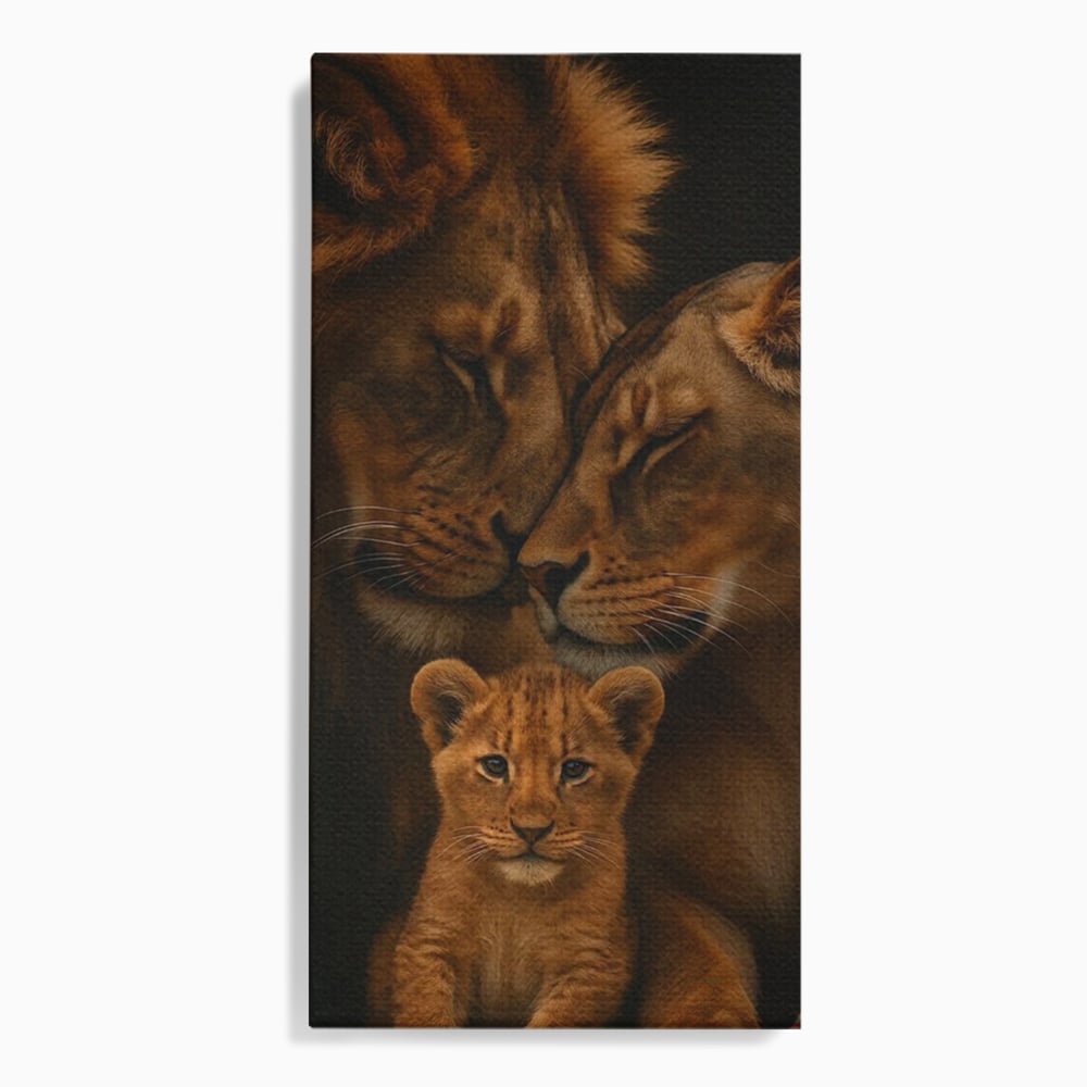 Leinwand Wandkunst Leinwand Wandkunst Premium, LuxCanva® M1544, Royal Sanctuary, Löwe, König des Dschungels, Huhn, Tiere, Liebe, Schutz, Dynastie, Schlafzimmer, Büro, Wohnzimmer