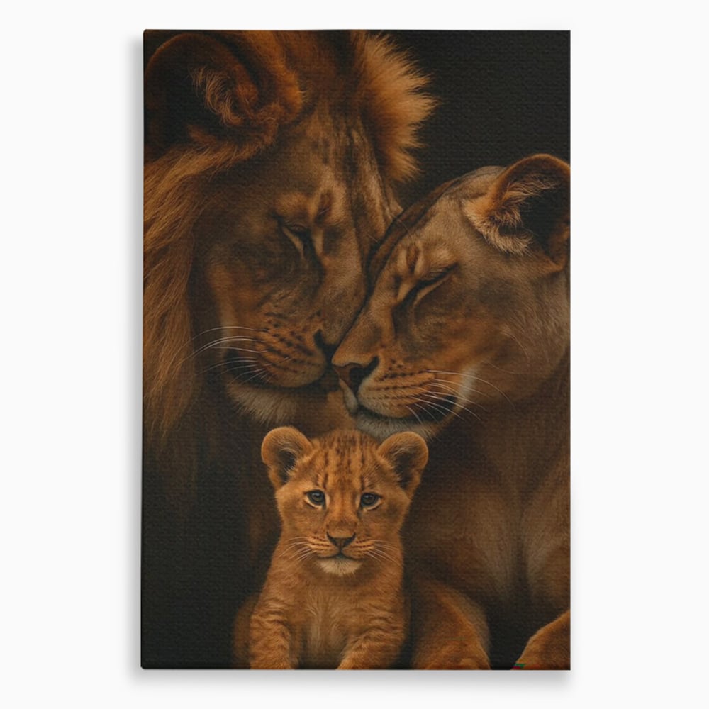 Leinwand Wandkunst Leinwand Wandkunst Premium, LuxCanva® M1544, Royal Sanctuary, Löwe, König des Dschungels, Huhn, Tiere, Liebe, Schutz, Dynastie, Schlafzimmer, Büro, Wohnzimmer