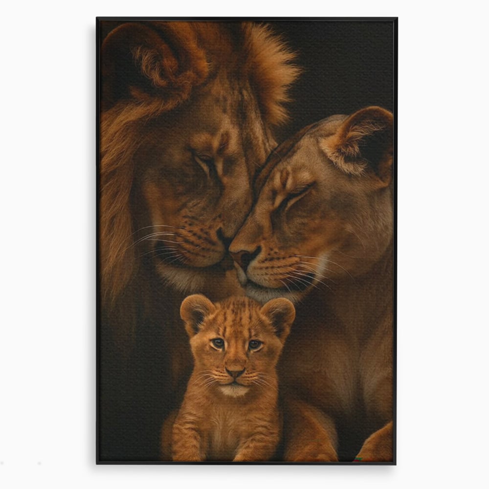 Leinwand Wandkunst Leinwand Wandkunst Premium, LuxCanva® M1544, Royal Sanctuary, Löwe, König des Dschungels, Huhn, Tiere, Liebe, Schutz, Dynastie, Schlafzimmer, Büro, Wohnzimmer