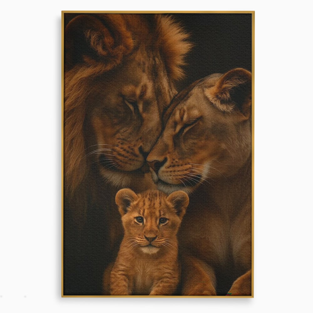 Leinwand Wandkunst Leinwand Wandkunst Premium, LuxCanva® M1544, Royal Sanctuary, Löwe, König des Dschungels, Huhn, Tiere, Liebe, Schutz, Dynastie, Schlafzimmer, Büro, Wohnzimmer