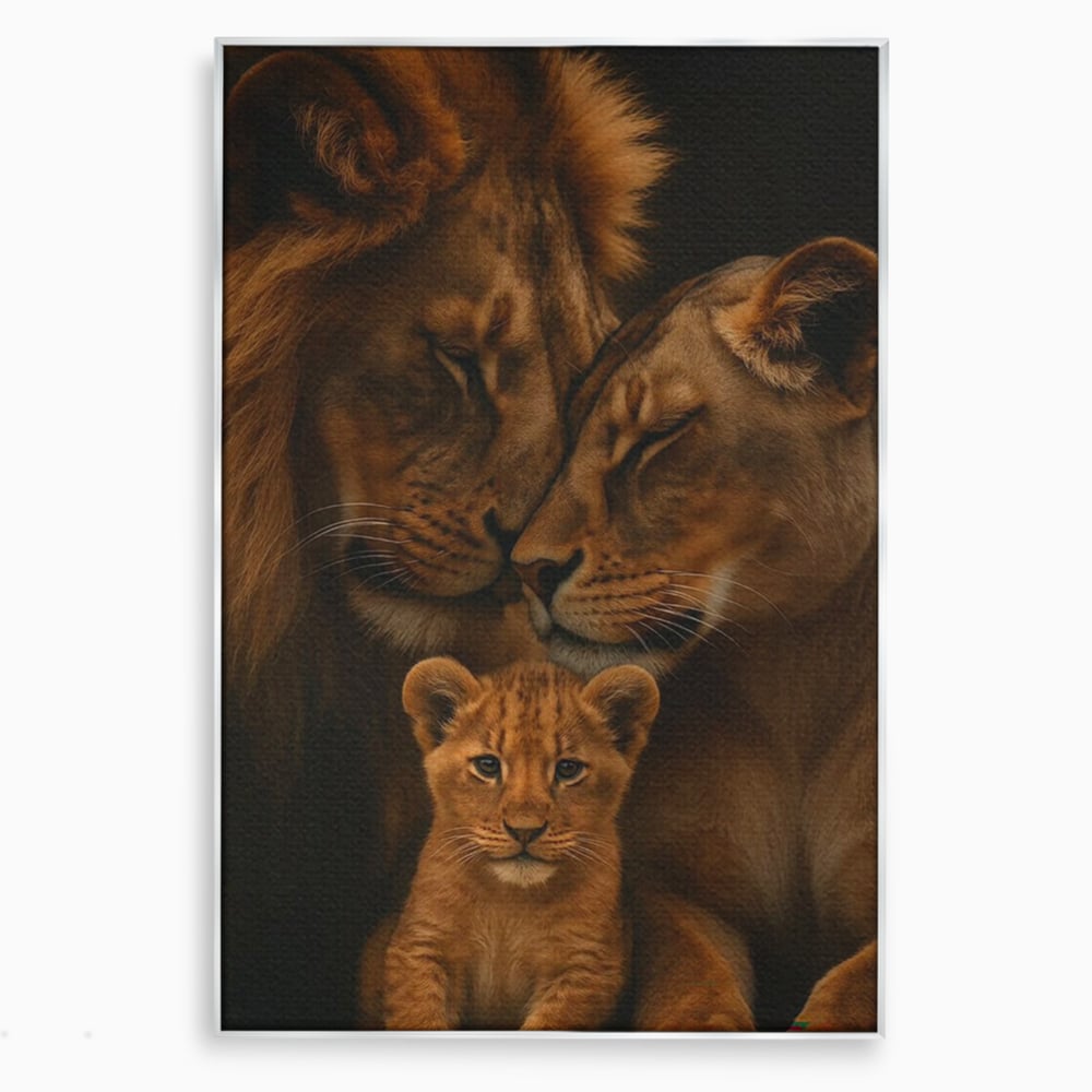 Leinwand Wandkunst Leinwand Wandkunst Premium, LuxCanva® M1544, Royal Sanctuary, Löwe, König des Dschungels, Huhn, Tiere, Liebe, Schutz, Dynastie, Schlafzimmer, Büro, Wohnzimmer