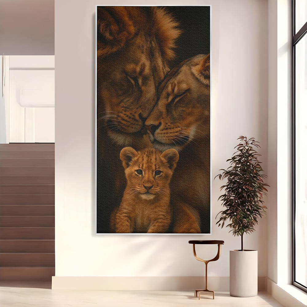 Leinwand Wandkunst Leinwand Wandkunst Premium, LuxCanva® M1544, Royal Sanctuary, Löwe, König des Dschungels, Huhn, Tiere, Liebe, Schutz, Dynastie, Schlafzimmer, Büro, Wohnzimmer