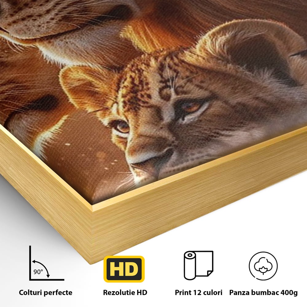 Leinwand Wandkunst Canvas Wandkunst Premium, LuxCanva® M1545, Drei Schicksale Inflacarate, Löwen, Tiere, Wild, Dschungel König, Familie, Huhn, Schlafzimmer, Büro, Wohnzimmer