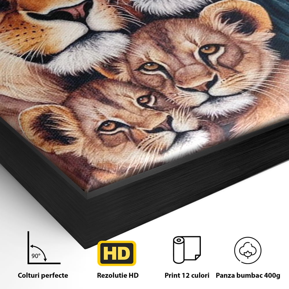 Leinwand Leinwand Wandkunst Premium, LuxCanva® M1546, Vereint im Licht, Familie, Emotion, Liebe, Eltern, Löwen, Tiere, Tiere, Schicksal, Porträt, Schlafzimmer, Büro, Wohnzimmer
