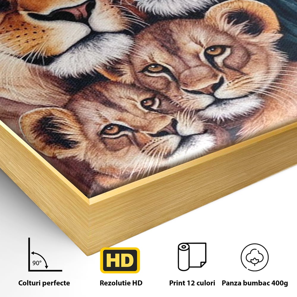 Leinwand Leinwand Wandkunst Premium, LuxCanva® M1546, Vereint im Licht, Familie, Emotion, Liebe, Eltern, Löwen, Tiere, Tiere, Schicksal, Porträt, Schlafzimmer, Büro, Wohnzimmer