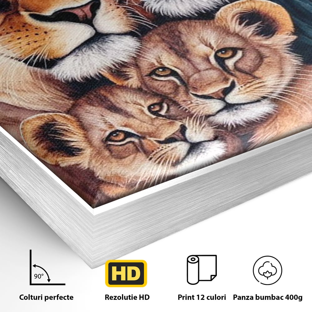 Leinwand Leinwand Wandkunst Premium, LuxCanva® M1546, Vereint im Licht, Familie, Emotion, Liebe, Eltern, Löwen, Tiere, Tiere, Schicksal, Porträt, Schlafzimmer, Büro, Wohnzimmer