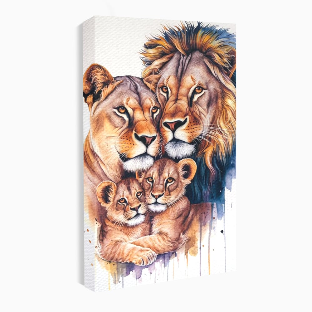 Leinwand Leinwand Wandkunst Premium, LuxCanva® M1546, Vereint im Licht, Familie, Emotion, Liebe, Eltern, Löwen, Tiere, Tiere, Schicksal, Porträt, Schlafzimmer, Büro, Wohnzimmer