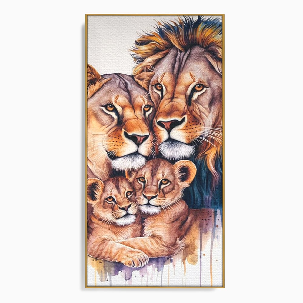 Leinwand Leinwand Wandkunst Premium, LuxCanva® M1546, Vereint im Licht, Familie, Emotion, Liebe, Eltern, Löwen, Tiere, Tiere, Schicksal, Porträt, Schlafzimmer, Büro, Wohnzimmer