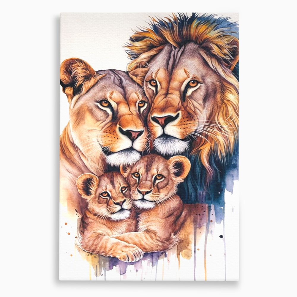 Leinwand Leinwand Wandkunst Premium, LuxCanva® M1546, Vereint im Licht, Familie, Emotion, Liebe, Eltern, Löwen, Tiere, Tiere, Schicksal, Porträt, Schlafzimmer, Büro, Wohnzimmer