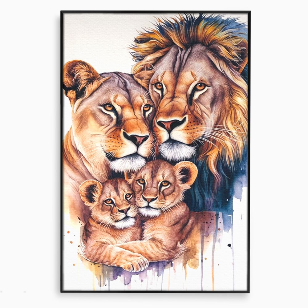 Leinwand Leinwand Wandkunst Premium, LuxCanva® M1546, Vereint im Licht, Familie, Emotion, Liebe, Eltern, Löwen, Tiere, Tiere, Schicksal, Porträt, Schlafzimmer, Büro, Wohnzimmer