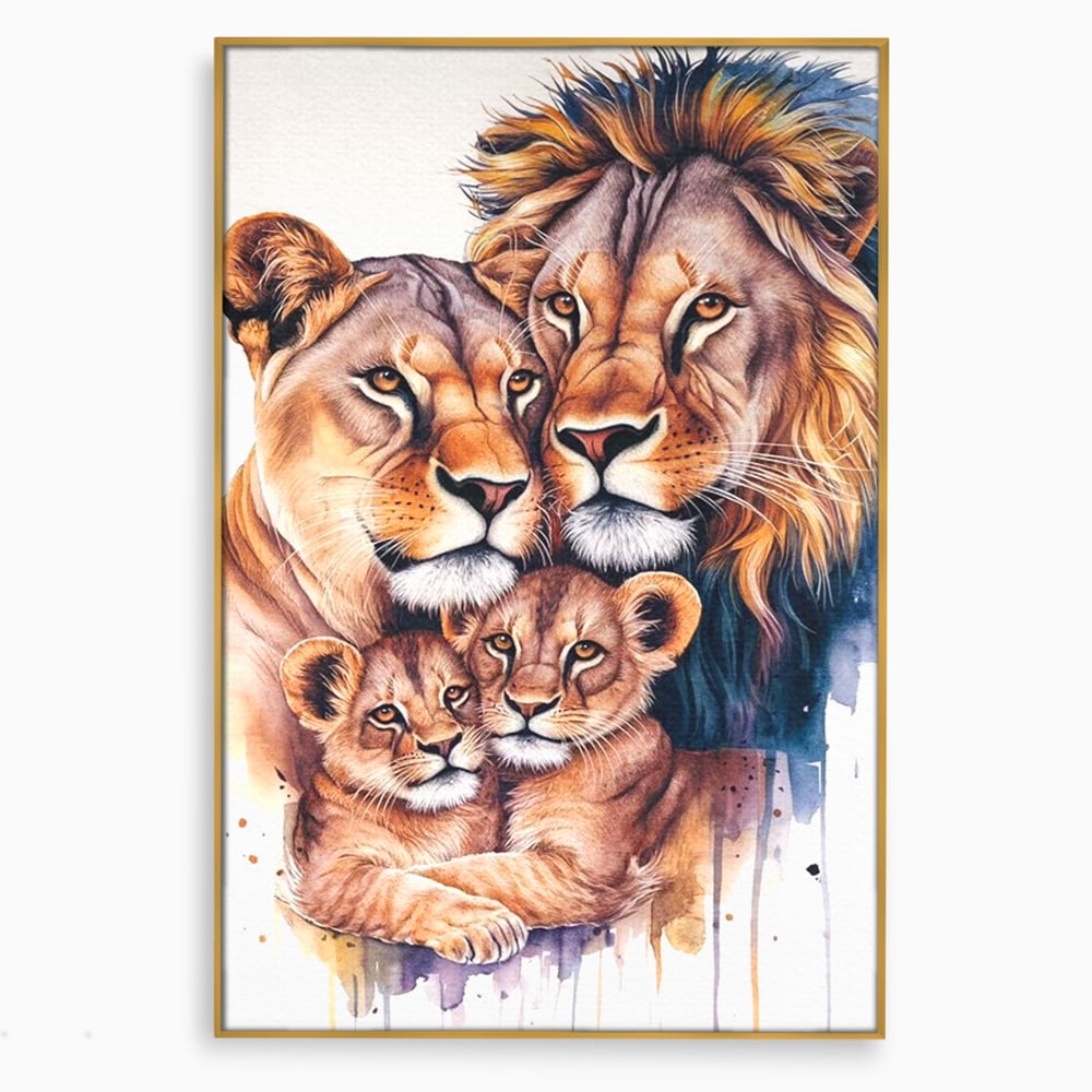 Leinwand Leinwand Wandkunst Premium, LuxCanva® M1546, Vereint im Licht, Familie, Emotion, Liebe, Eltern, Löwen, Tiere, Tiere, Schicksal, Porträt, Schlafzimmer, Büro, Wohnzimmer