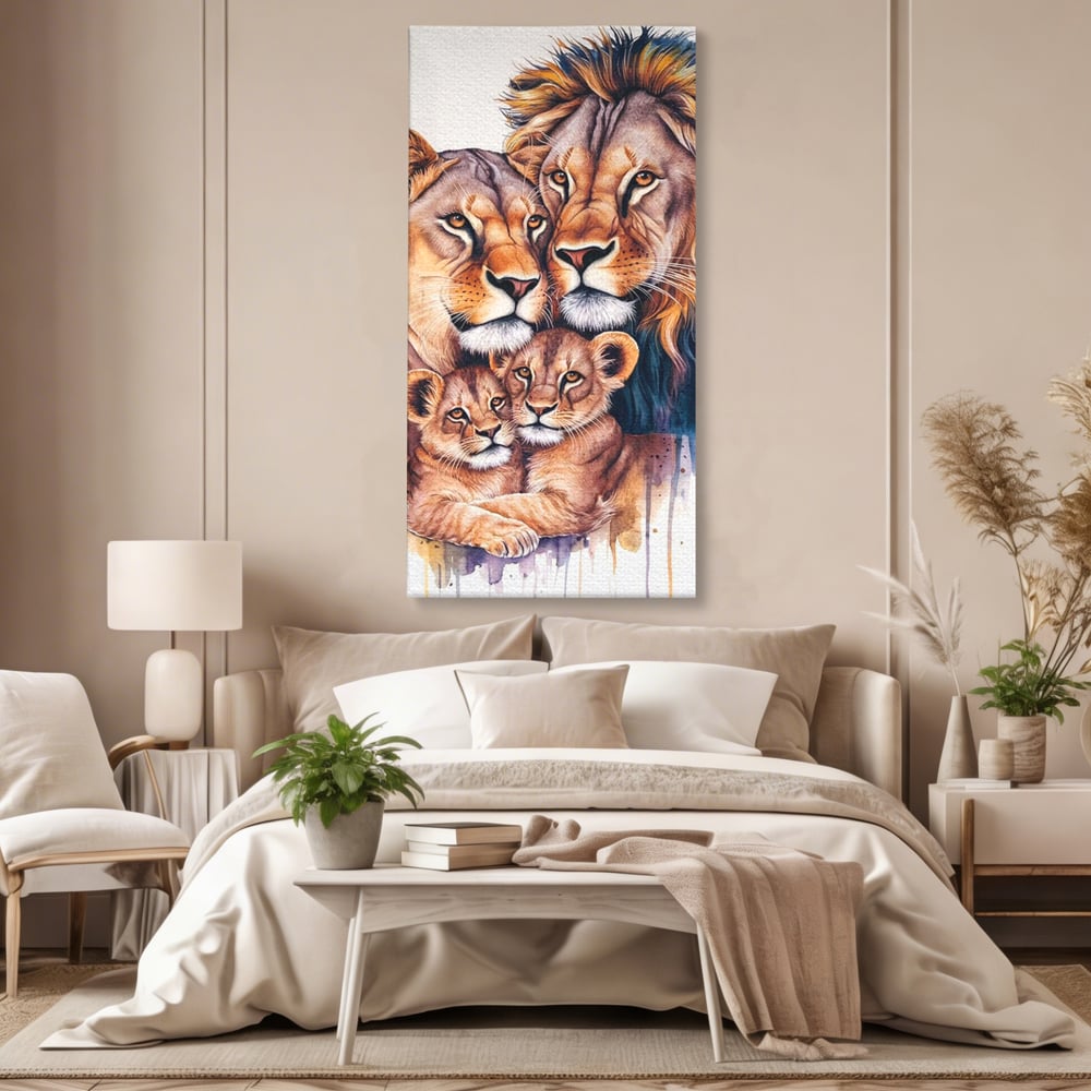 Leinwand Leinwand Wandkunst Premium, LuxCanva® M1546, Vereint im Licht, Familie, Emotion, Liebe, Eltern, Löwen, Tiere, Tiere, Schicksal, Porträt, Schlafzimmer, Büro, Wohnzimmer