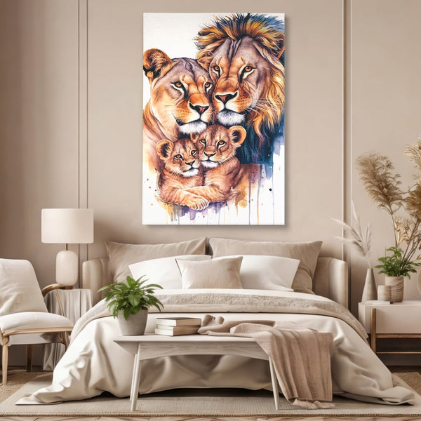 Leinwand Leinwand Wandkunst Premium, LuxCanva® M1546, Vereint im Licht, Familie, Emotion, Liebe, Eltern, Löwen, Tiere, Tiere, Schicksal, Porträt, Schlafzimmer, Büro, Wohnzimmer